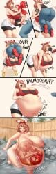 2girls after_vore belly_expansion big_belly big_breasts brown_hair burping_up_clothes cleavage comic digestion digestion_noises dotil flannery_(pokemon) flannery_(pokemon_oras) inside_view may_(pokemon) may_(pokemon_oras) multiple_girls naked nipples pokemon pokemon_oras post_vore red_eyes same_size_vore sauna short_hair swallowed_whole swallowing tagme tight_clothing vore vore_belly x-ray