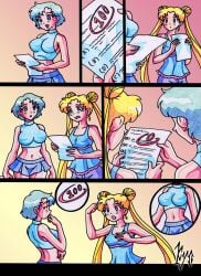 ami_mizuno bishoujo_senshi_sailor_moon clothing comic female kyo-domesticfucker medium_breasts midriff miniskirt navel pre-transformation skirt small_breasts transformation usagi_tsukino wide_hips