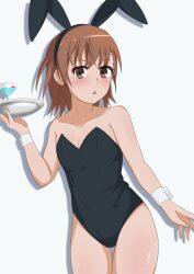 1girls 2020s 2022 :o bare_hips bare_shoulders bare_thighs blush breasts brown_eyes brown_hair bunny_ears bunny_girl bunnysuit cleavage collarbone female female_only highleg_leotard hips looking_at_viewer matching_hair/eyes misaka_mikoto open_mouth short_hair small_breasts solo solo_female standing tabu thighs to_aru_kagaku_no_railgun to_aru_majutsu_no_index