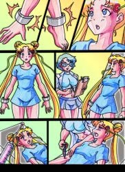 ami_mizuno bishoujo_senshi_sailor_moon bondage clothing comic dress female glasses injection kyo-domesticfucker medium_breasts midriff miniskirt navel pre-transformation scientist skirt small_breasts syringe transformation usagi_tsukino wide_hips