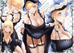 1girls alice_lendrott big_breasts big_thighs blonde_hair blue_eyes breasts busty cleavage clothing dress_lift female fishnets hd hi_res high_quality high_resolution highres huge_breasts large_breasts maid maid_headdress maid_uniform shinigami_bocchan_to_kuro_maid thick_thighs thighs voluptuous zasshu96 zettai_ryouiki