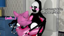 3d 3d_(artwork) ambiguous/female ambiguous_gender animatronic breasts canid canine duo female five_nights_at_freddy's five_nights_at_freddy's_4 fox hi_res machine mammal marionette_(fnaf) nightmarionne oc original_character puppet_(fnaf) robot rule_63 scottgames yuuki_momofox