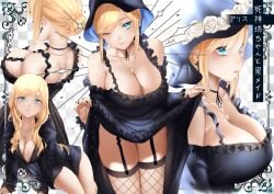 1girls alice_lendrott big_breasts big_thighs blonde_hair blue_eyes breasts busty cleavage clothing dress_lift female fishnets hd hi_res high_quality high_resolution highres huge_breasts large_breasts maid maid_headdress maid_uniform shinigami_bocchan_to_kuro_maid thick_thighs thighs voluptuous zasshu96 zettai_ryouiki