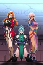 3girls ariel_org breasts cliana_rimskaya cosplay dark-skinned_female dark_skin glacies gureko_rouman large_breasts multiple_girls super_robot_wars