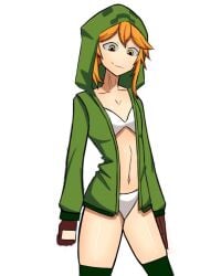 animalfarm56 creeper creeper-chan creeper_(minecraft) creeper_girl green hoodie jacket orange_hair panties smile stockings swimsuit swimwear white white_background yellow_eyes