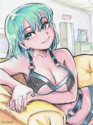 bare_arms bare_legs bare_midriff bare_shoulders bare_thighs belly_button bikini bikini_bottom bikini_top black_bikini black_bikini_bottom black_bikini_top bulma bulma_(dragon_ball) bulma_briefs chris_metzner cleavage dragon_ball dragon_ball_super dragon_ball_z midriff mint_eyes mint_hair nail_polish navel short_hair underboob