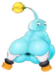 alien ambiguous_gender anthro anus ass big_butt butt_grab chubby_anthro chubby_male disembodied_hand duo elemental_creature flora_fauna hand_on_butt hi_res ice_pikmin looking_back male male/ambiguous nintendo nood1e overweight overweight_anthro overweight_male perineum pikmin pikmin_(species) plant sitting slightly_chubby solo_focus spread_anus spread_butt spreading wide_hips