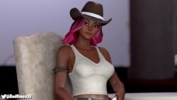 3d 3d_animation animated anus ass ass_jiggle badomen big_ass big_breasts big_butt big_penis blender calamity_(fortnite) cowboy_hat dark-skinned_female dark_skin female fortnite fortnite:_battle_royale interracial looking_back looking_back_at_viewer penis pov pov_eye_contact pov_male pussy sex shirt sound tagme vaginal video waiting