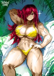 1girls abs almost_naked bikini erza_scarlet fairy_tail muscles muscular muscular_female red_hair scar scars thegoldensmurf toned toned_female