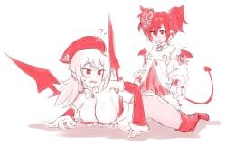 1futa 1girls breasts clothed clothing demon demon_girl disgaea disgaea_2 disgaea_rpg duo etna female futa_on_female futanari humanoid kneeling large_breasts liveactors monochrome mostly_clothed nippon_ichi_software on_stomach penetration pointy_ears rozalin saint_etna sex sketch stomach_bulge succubus wings