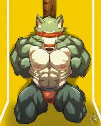 2023 abs anthro barazoku beastars biceps big_muscles blindfold bodily_fluids bondage bound bulge canid canine canis clothed clothing dated deltoids front_view fur genital_fluids hands_behind_back hi_res himahimaa huge_muscles jockstrap jockstrap_only kemono kneeling legoshi_(beastars) male male_only mammal manly muscular muscular_anthro muscular_male muzzle_(object) muzzled navel nipples obliques pecs pole precum precum_through_clothing precum_through_jockstrap precum_through_underwear quads serratus shadow signature simple_background solo thick_thighs topless topless_anthro topless_male tuft underwear underwear_only wet wet_clothing wet_jockstrap wet_underwear wolf yellow_background