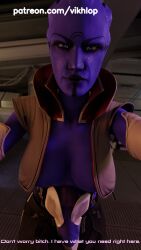 3d alien aria_t'loak asari asari_futanari blender blue_skin blued commander_shepard female femshep futa_on_female futanari human mass_effect skirt tattoo vikhlop