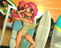 3d 3d_(artwork) beach desti_(smg4) headphones lukas_3127 one-piece_swimsuit self_upload smg4 summer sunglasses_on_head surfboard