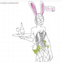 1boy bottle bunny_ears bunny_tail bunnysuit clock felix_kranken fishnets glass glasses holding_platter money older_male sketch smile smiling solo ss0v3l the_walten_files time white_background wine wine_bottle wine_glass