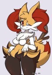 <3_eyes 3_fingers big_ears blush braixen breasts canid canine female fingers fur generation_6_pokemon genitals hair heart inner_ear_fluff long_hair looking_at_viewer maiky_atk mammal nintendo pokemon pokemon_(species) pussy simple_background smile solo tail thick_thighs tuft white_body wide_hips yellow_body yellow_fur