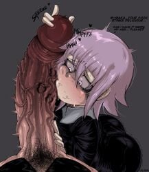 androgynous big_cock big_dick big_penis chrona_draws cock crona_(soul_eater) dick english_text feminine_male focus_on_penis futanari maka_albarn massive_cock massive_penis pale_skin penis pink_hair soul_eater ssad_chrona text