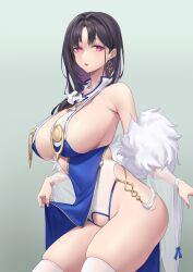 1girls azur_lane black_hair clothed clothing dragon_empery_(azur_lane) earring eyebrows_visible_through_hair female female_only huge_breasts light-skinned_female light_skin mizuki3000 pink_eyes sideboob solo ting_an_(azur_lane)