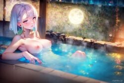 ai_generated casual_nudity cd_projekt_red cyberpunk:_edgerunners cyberpunk_2077 looking_at_viewer lucyna_kushinada nonsexual_nudity smile stable_diffusion studio_trigger tub white_hair