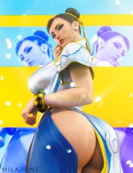 1girls 3d ass ass_out athletic athletic_female big_ass big_breasts black_hair bracelet breasts bubble_ass bubble_butt cameltoe capcom chinese_clothes chun-li clothed clothed_female clothes clothing dress female female_only green_eyes hi_res high_resolution high_slit_dress highres light-skinned_female light_skin milapone muscles muscular muscular_female muscular_thighs solo solo_female standing street_fighter street_fighter_6 thick_thighs tied_hair tight_clothing tights toned toned_female toned_legs twitter_username wide_hips