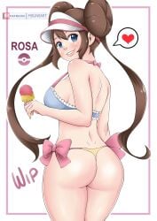 1girls 2023 ass bikini blue_eyes brown_hair character_name female female_only game_freak heart holding_ice_cream_cone ice_cream ice_cream_cone long_twintails looking_at_viewer looking_back looking_back_at_viewer misune_art nintendo patreon_logo patreon_username pokemon pokemon_bw2 rosa_(pokemon) sideboob solo speech_bubble spoken_heart thick_thighs twin_buns twintails visor wip