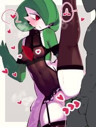 1boy after_sex bare_shoulders black_leotard black_thighhighs bob_cut border breasts breath censored censored_nipples closed_mouth clothed_pokemon clothing_cutout collarbone colored_skin commentary_request cowboy_shot cum cum_in_pussy cumdrip english_commentary faceless faceless_male female gardevoir garter_straps green_hair green_skin grey_background hair_over_one_eye half-closed_eyes happy heart heart_censor humanoid interspecies leotard looking_at_another mixed-language_commentary mosaic_censoring multicolored_skin navel one_eye_covered outside_border partial_commentary penis pokémon_(species) pokemon pokemon_(species) raised_eyebrows red_eyes see-through see-through_leotard short_hair side_cutout simple_background skindentation small_breasts smile solo_focus speech_bubble split spoken_emoji spoken_heart spread_legs standing standing_on_one_leg standing_split steam steaming_body stomach straight testicles thighhighs thighs two-tone_skin uramenu white_border white_skin