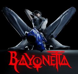 1girls bayonetta bayonetta_(character) bayonetta_2 female female_only glasses gun render solo spread_legs video_games
