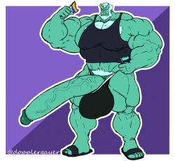 balls beard big_muscles big_pecs chest_hair dopplergayer green_skin horns huge_cock huge_muscles huge_pecs humanoid humanoid_penis hyper hyper_balls hyper_penis male male_only medael muscles muscular muscular_arms muscular_legs muscular_male muscular_thighs orc orc_male pecs penis pride_colors pubic_hair sandals shirt solo solo_focus solo_male tank_top tusks underwear veiny_penis