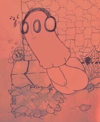 2boys flower flowey_the_flower ghost ghost_boy gigaboy headphones heart hearts huge_cock hyper_balls hyper_penis looking_at_another looking_at_balls looking_at_genitalia male male_only napstablook non-human spying staring_at_penis undertale undertale_(series)