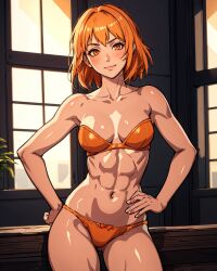 1girls abs ai_generated athletic athletic_female fire_emblem fire_emblem:_three_houses fit fit_female leonie_pinelli matching_underwear muscular muscular_female orange_bra orange_hair orange_panties orange_underwear toned toned_female underwear