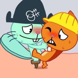 2_boys amputee arm_amputee beaver blushing chibi construction_helmet disability disabled disabled_male gay gay_male gay_sex handy_(htf) happy_tree_friends hat_only heart_nose leg_amputee mondo_media obscured_penetration on_model orange_fur otter pac-man_eyes pirate pirate_hat russell_(htf) sea_otter simple_background sweatdrop sweating unknown_artist unknown_source whiskers