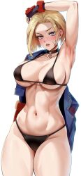 armpits belly belly_button bikini blonde_hair breasts cammy_white capcom choker foxy_rain_(foxyreine) foxyrain_(foxyreine) foxyreine is lewd looking_at_viewer navel panties solo solo_female street_fighter street_fighter_6 underwear