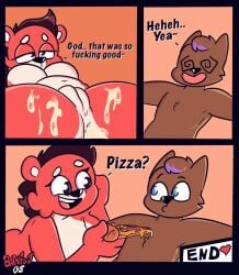 after_sex barefoot05 bear brown_fur cum_on_body domestic_cat highres pizza red_fur