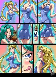 2girls ass_expansion bishoujo_senshi_sailor_moon breast_expansion clothing comic dress erect_nipples erect_nipples_under_clothes female huge_ass huge_breasts kyo-domesticfucker large_ass large_breasts michiru_kaiou mid-transformation panties small_breasts thick_thighs thigh_expansion transformation twinning usagi_tsukino wide_hips