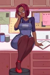 1girls 5-ish art_edit dark-skinned_female fiveish maru_(stardew_valley) red_shoes solo stardew_valley tagme wafflebroz