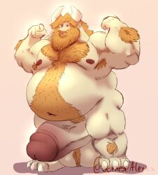 absurd_res asgore_dreemurr balls belly bernesealexxx biceps big_penis body_hair chest_hair genitals hairy hi_res huge_cock hyper hyper_genitalia hyper_penis male male_only musclegut muscular obese overweight pecs penis pubes undertale undertale_(series)