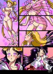 2girls ass_expansion bishoujo_senshi_sailor_moon breast_expansion breasts clothing comic female fully_clothed hair_color_change identity_death kyo-domesticfucker large_breasts medium_breasts mid-transformation rei_hino thick_thighs thigh_expansion transformation twinning usagi_tsukino wide_hips yuri