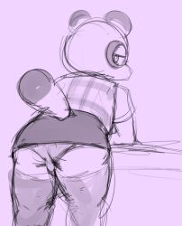 1boy animal_crossing anonymous_artist ass bulge bulging_breasts butt drawfag drawthread_request gay looking_back male male_only monochrome nintendo no_humans non-human non-human_only panties penis_bulge secretary secretary_outfit skirt skirt_too_short solo solo_focus solo_male tail tom_nook upskirt yaoi