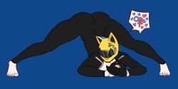 1girls ass_up big_ass black_bodysuit bodysuit cat_ears celty_sturluson cleavage durarara!! female gender_symbol_penetration helmet jack-o_pose niramoli solo tagme thick_thighs yellow_helmet