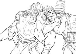 3boys after_kiss anal ass blush cum dio_brando gay group_sex huang_lia jojo's_bizarre_adventure long_hair looking_at_another male/male/male male_focus monochrome multiple_boys muscular muscular_male nipples nude pectorals sex spread_legs stardust_crusaders terence_t._d'arby threesome tongue tongue_out vanilla_ice yaoi