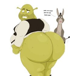 2boys animehikaridesu ass_focus bhm big_ass big_belly big_butt donkey donkey_(shrek) dreamworks fat green_skin huge_ass huge_butt male male_only obese obese_male ogre overweight overweight_male pantsless partially_clothed shrek shrek_(series) superchub