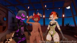 femboy fox_ears fox_tail glowing_eyes green_eyes llama2237 male pluto_symbol pluto_the_foxboy plutofemboyfox red_hair star_tattoo stars_in_hair tattoos testicles vrchat vrchat_avatar