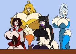 4girls after_transformation arc_family_crest bimbo bimbo_lips bimbofication blake_belladonna blonde_hair bottom_heavy bradtanker3 brain_drain choker collar faunus female female_only huge_ass huge_breasts human hyper_bimbo large_ass large_breasts lipstick makeup multiple_girls navel profanity ruby_rose rwby sale silver_hair take_your_pick team_rwby thick_lips thick_thighs weiss_schnee white_hair wide_hips yang_xiao_long