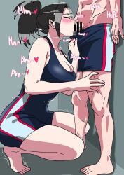 black_hair blowjob censor_bar crouching faceless_male fellatio green_bean male_out_of_frame momo_yaoyorozu my_hero_academia squatting swimsuit tagme unseen_male_face