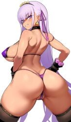 1girls armpits arms_up ass bb_(fate) bb_(swimsuit_mooncancer) big_breasts breasts cleavage dat_ass fate/grand_order fate_(series) female female_only hi_res hips huge_breasts large_ass long_hair looking_back purple_eyes purple_hair smug smug_grin swimsuit tan-skinned_female tan_skin thick_thighs thighs toma50 toma_(toma50) white_background wide_hips