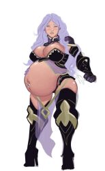 1girls alternate_hairstyle armor black_panties blush breasts camilla_(fire_emblem) cleavage female fire_emblem fire_emblem_fates huge_breasts murcury_rain navel_piercing nintendo panties pelvic_curtain piercing pregnant purple_eyes purple_hair see-through thick_thighs thighhighs underwear wide_hips