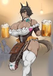 animal_penis anthro banana_hammock beer beermaid big_head black_hair dark-skinned_futanari erect_nipples erect_nipples_under_clothes erect_penis erection erection_under_clothes futa_only futa_with_male futanari garter_straps gigantic_penis horse_ears horsecock huge_breasts huge_cock huge_head huge_nipples huge_penis kunaboto large_testicles maid_uniform motion_lines muscular_futanari nanaju_rock_(kunaboto) original original_character panties penis_piercing short_hair tail thick_penis thick_thighs thighhighs veiny veiny_penis venus_body venus_futa waitress