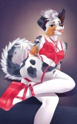 anthro ass big_breast big_breasts brown_eyes dog_ears dog_girl dog_tail furry furry_only lingerie nude nude_female red_shoes smile sparkittyart tongue tongue_out