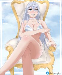 big_breasts blue_eyes date_a_live date_a_live:_date_a_bullet higoromo_hibiki nipples nsfw sheong_wong sit throne white_hair