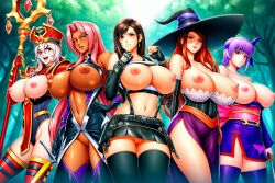 5girls adventurers ai_generated ayane_(doa) breasts_out confidently_naked crossover dead_or_alive dragons_crown eastern_and_western_character female_only final_fantasy final_fantasy_vii final_fantasy_vii_rebirth final_fantasy_vii_remake high_inquisitor_whitemane huge_breasts ingrid_(taimanin_asagi) knight large_breasts mage makai_kishi_ingrid monk party priest rogue sally_whitemane side_by_side sorceress_(dragon's_crown) taimanin_(series) taimanin_murasaki teamwork tifa_lockhart warcraft world_of_warcraft