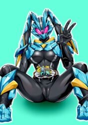 1girls artist_name artist_request bodysuit breasts bunny_ears cameltoe curvy curvy_female curvy_figure datt_(kamen_rider_my-th) helmet helmet_with_visor hips kamen_rider kamen_rider_datt kamen_rider_my-th_(series) large_breasts legs_apart looking_at_viewer mask masked masked_female peace_sign sexy_body sexy_female sexy_pose skintight skintight_bodysuit spread_legs spreading spreading_legs thick thick_ass thick_legs thick_thighs thighhighs thighs tokusatsu wide_hips